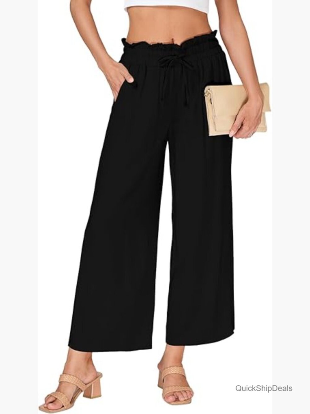 100% Rayon Wide Leg Palazzo Pants High Waisted Elastic Lounge Travel